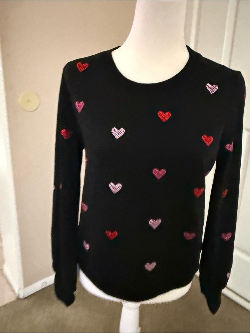 Marled brand black pullover heart with bedazzled heart detailing